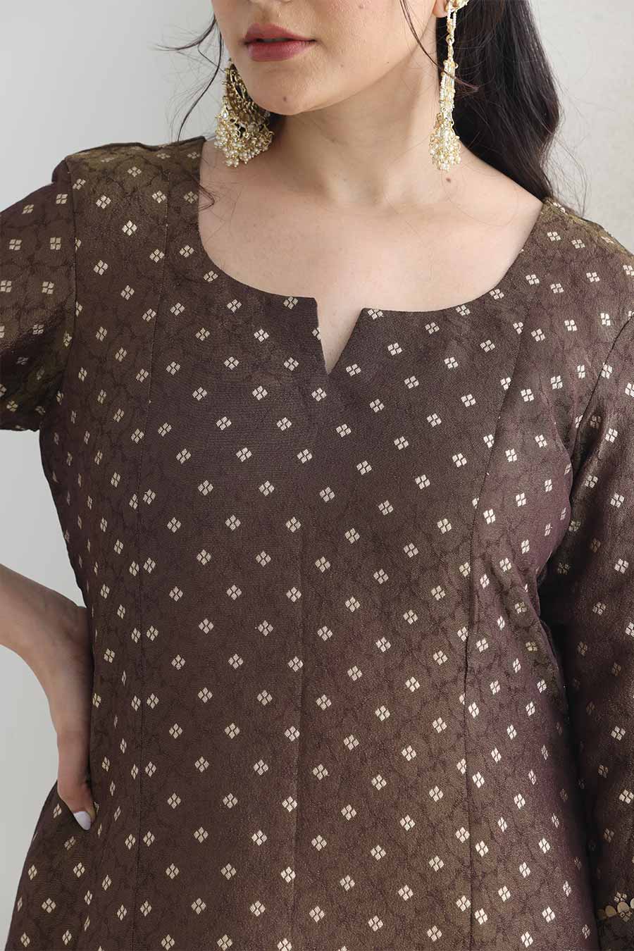 Saira Brown Banarsi Tissue Kurta Set