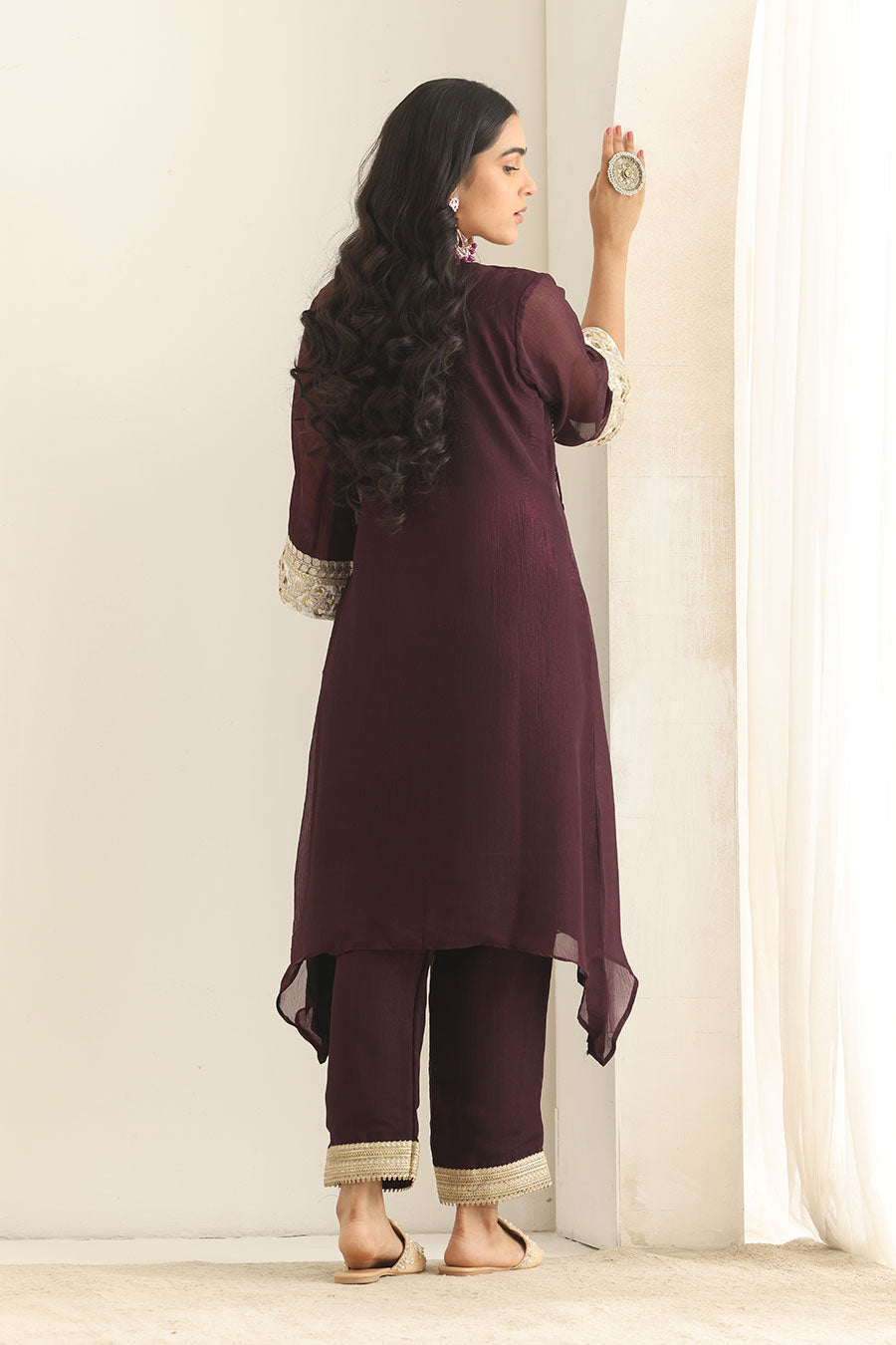 Meher Wine Silk Embellished Kurta Set
