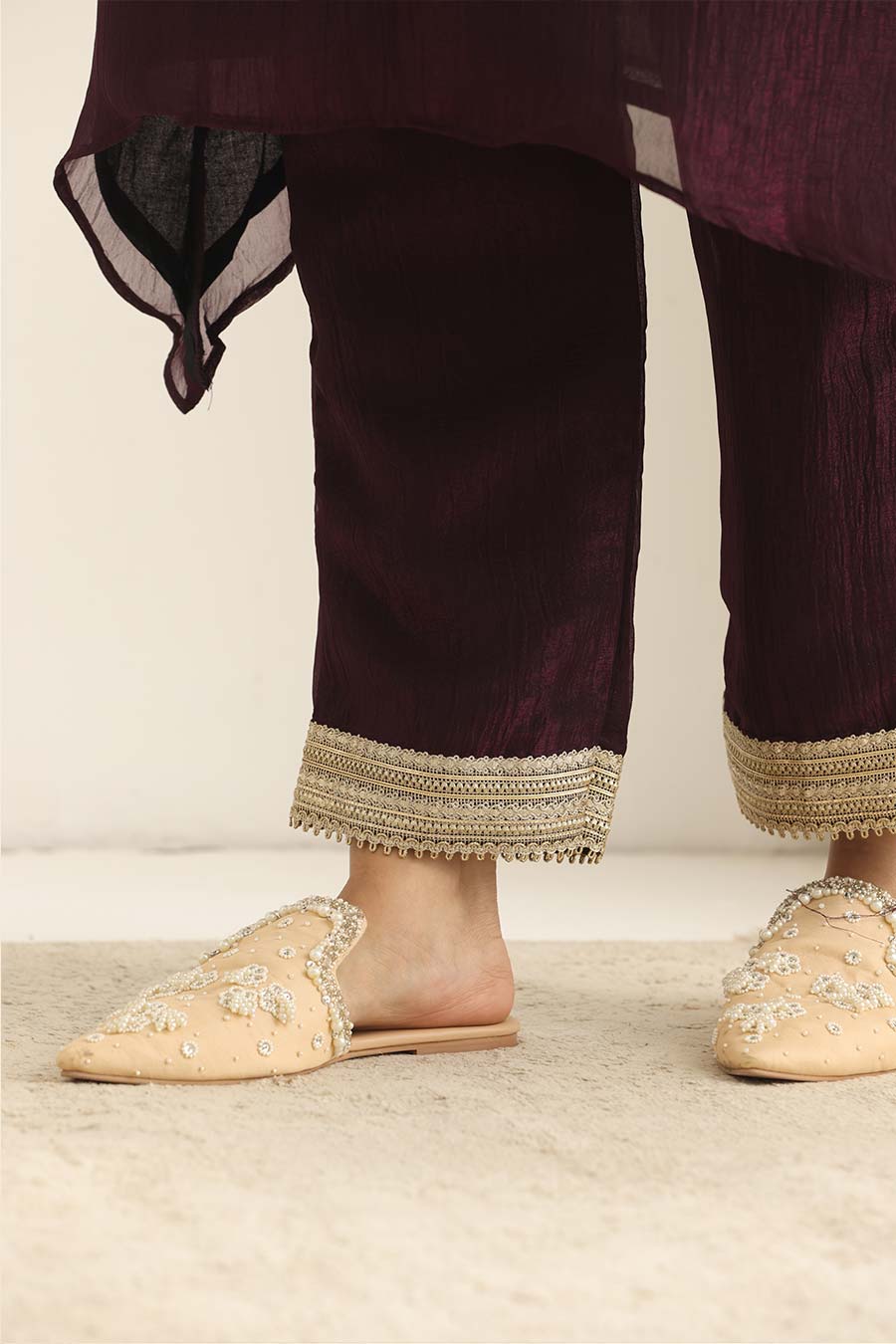 Meher Wine Silk Embellished Kurta Set