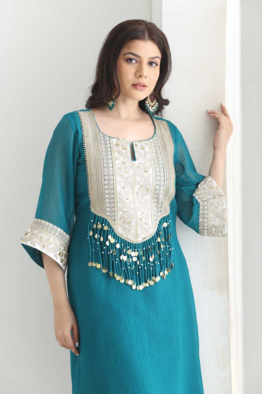 Reet Turquoise Silk Embellished Kurta Set