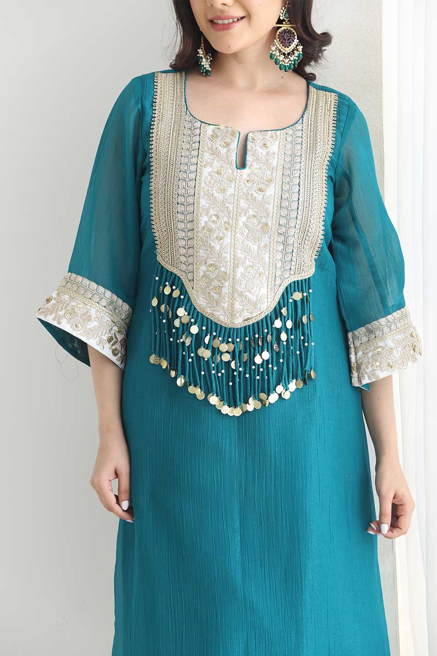 Reet Turquoise Silk Embellished Kurta Set