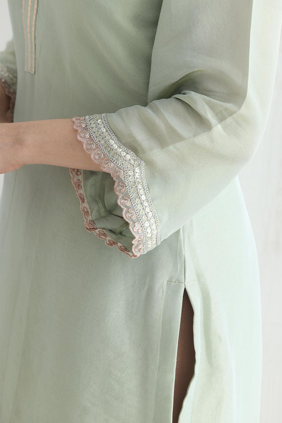 Rida Green-Brown Tissue Embellished Kurta Set
