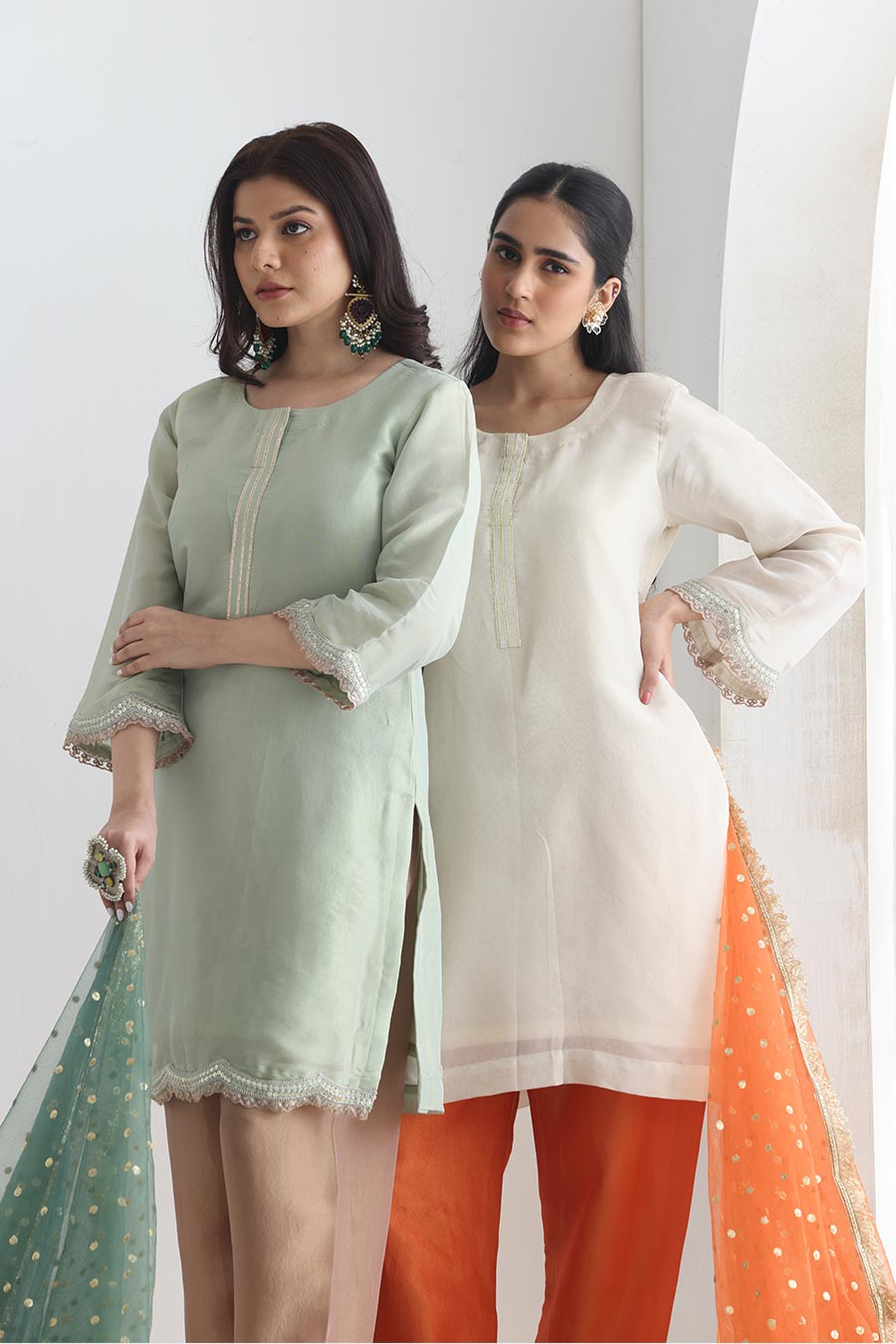 Rida Green-Brown Tissue Embellished Kurta Set