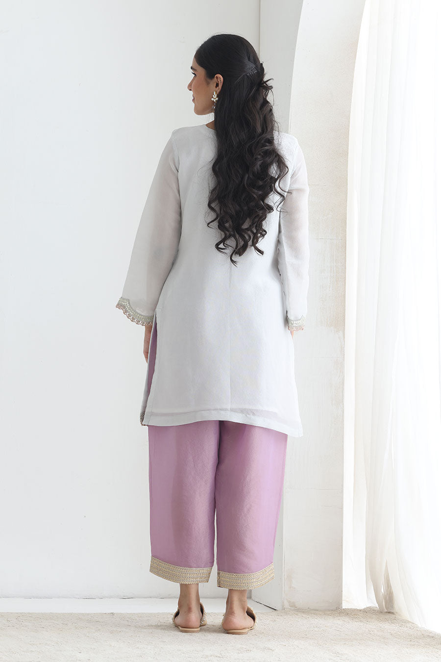 Jugni White-Purple Tissue Embellished Kurta Set