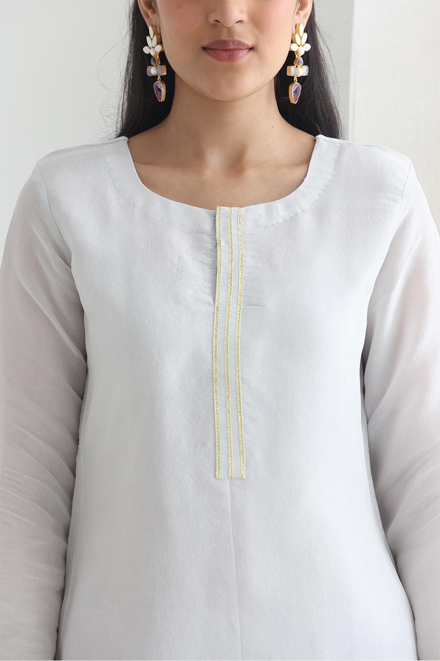 Jugni White-Purple Tissue Embellished Kurta Set