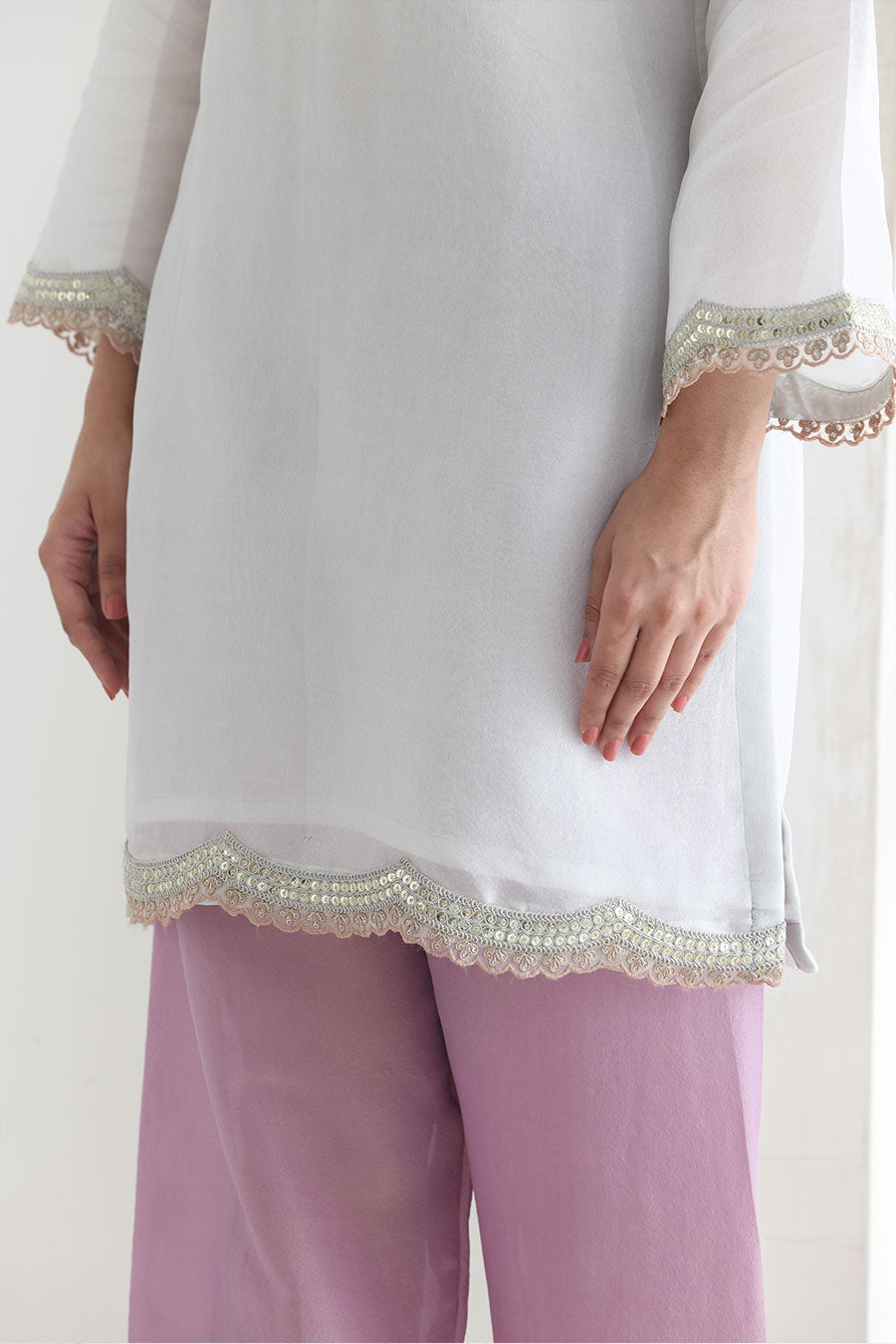 Jugni White-Purple Tissue Embellished Kurta Set
