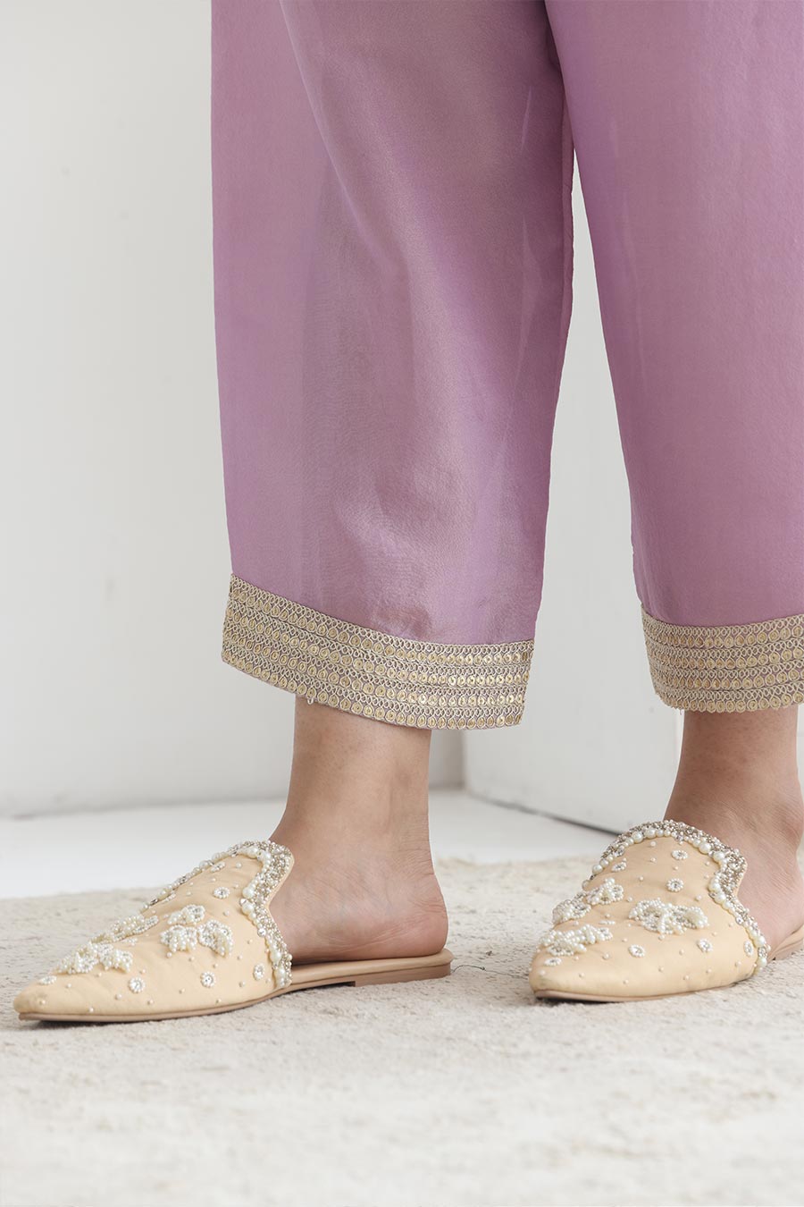 Jugni White-Purple Tissue Embellished Kurta Set