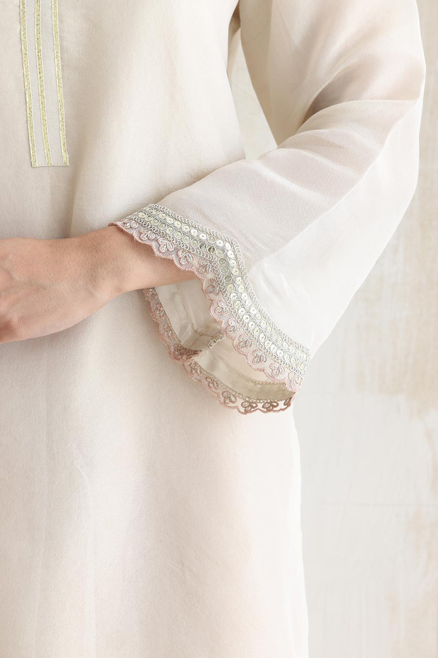Ira White-Orange Tissue Embellished Kurta Set