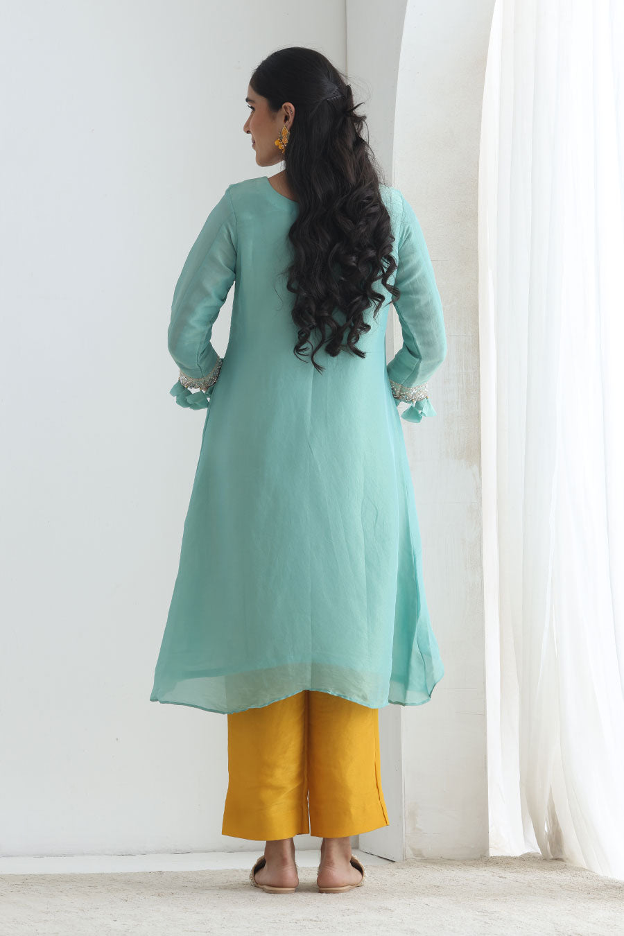 Rooh Blue-Orange Tissue Embellished Kurta Set