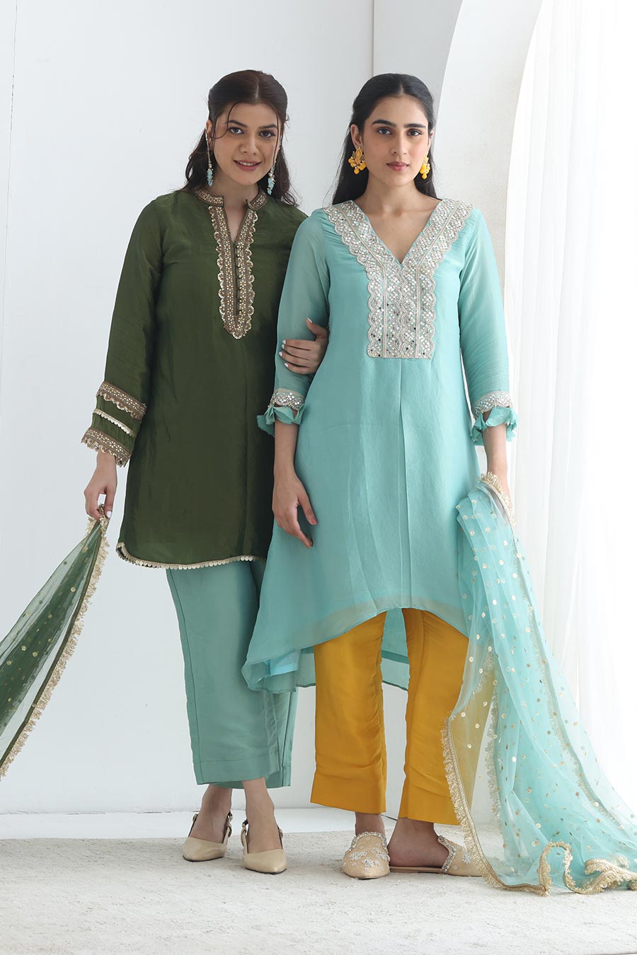 Rooh Blue-Orange Tissue Embellished Kurta Set
