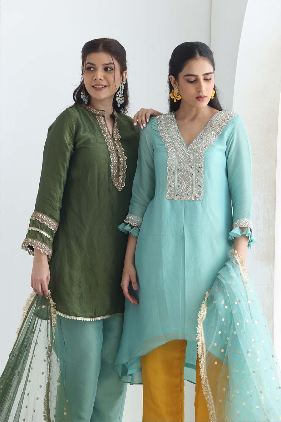Rooh Blue-Orange Tissue Embellished Kurta Set