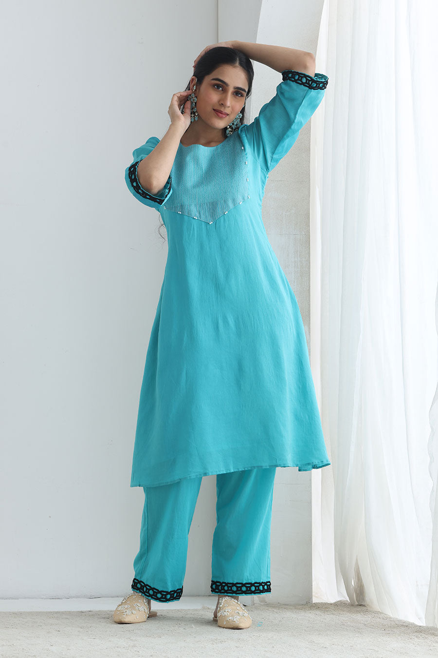 Naayab Blue Chanderi Embellished Kurta Set
