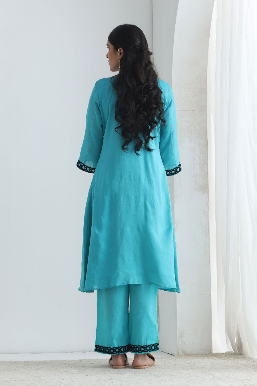 Naayab Blue Chanderi Embellished Kurta Set