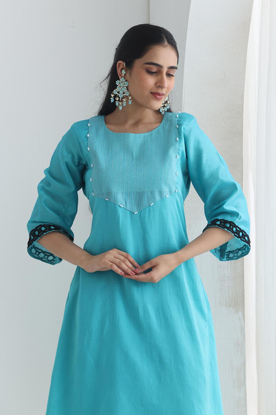 Naayab Blue Chanderi Embellished Kurta Set