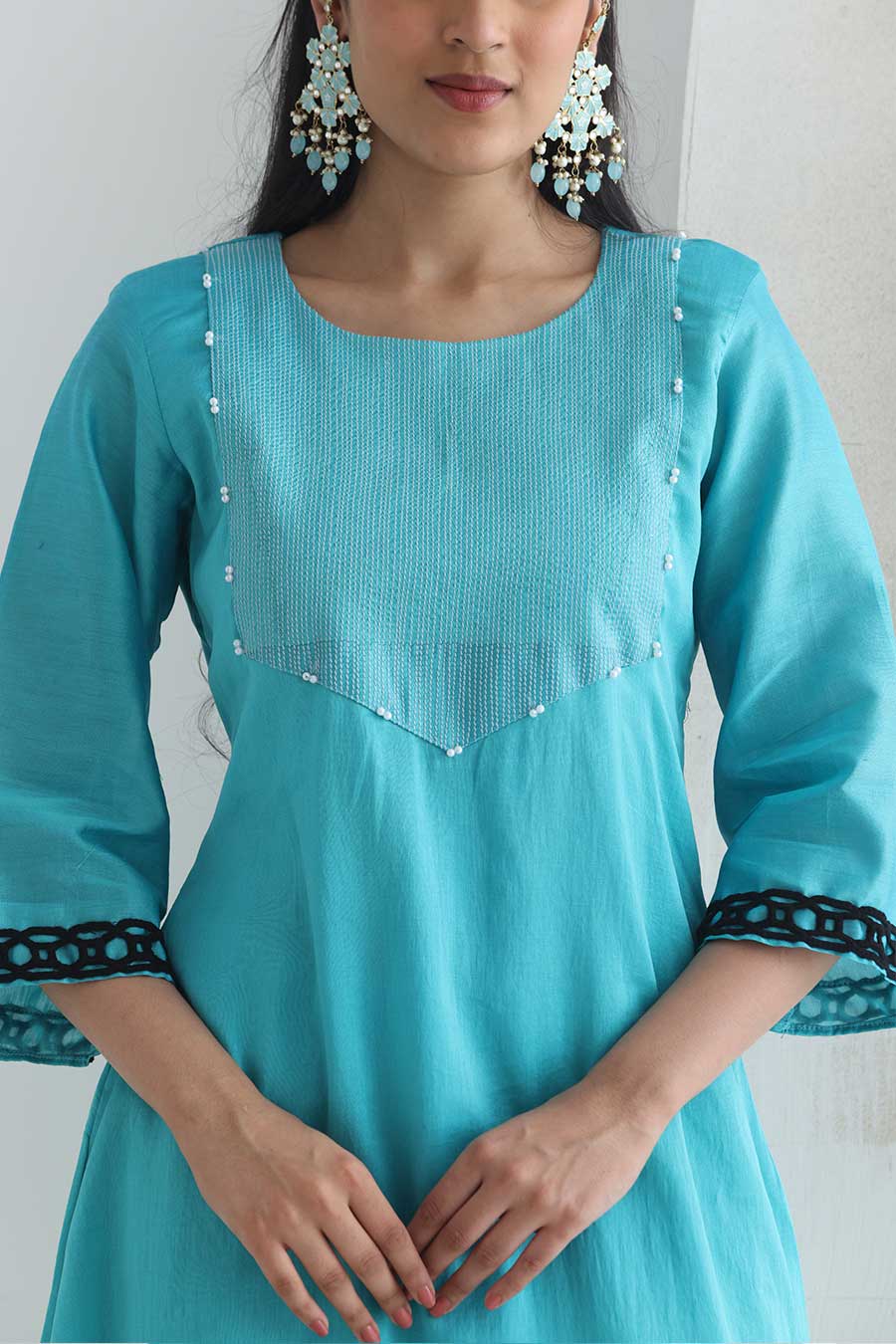 Naayab Blue Chanderi Embellished Kurta Set
