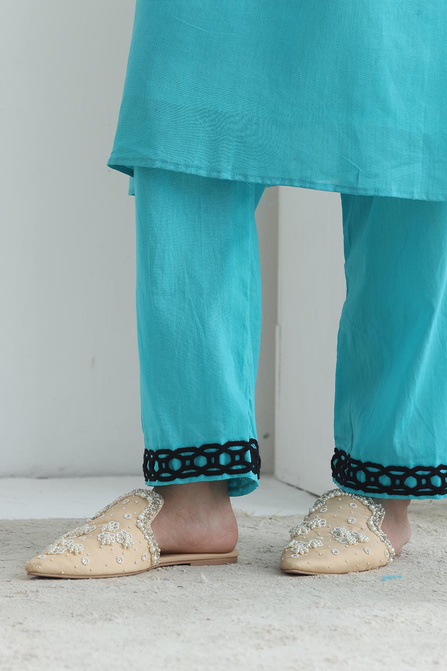 Naayab Blue Chanderi Embellished Kurta Set