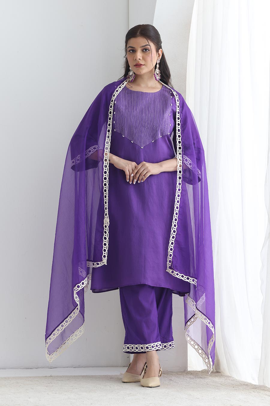 Taal Purple Chanderi Embellished Kurta Set