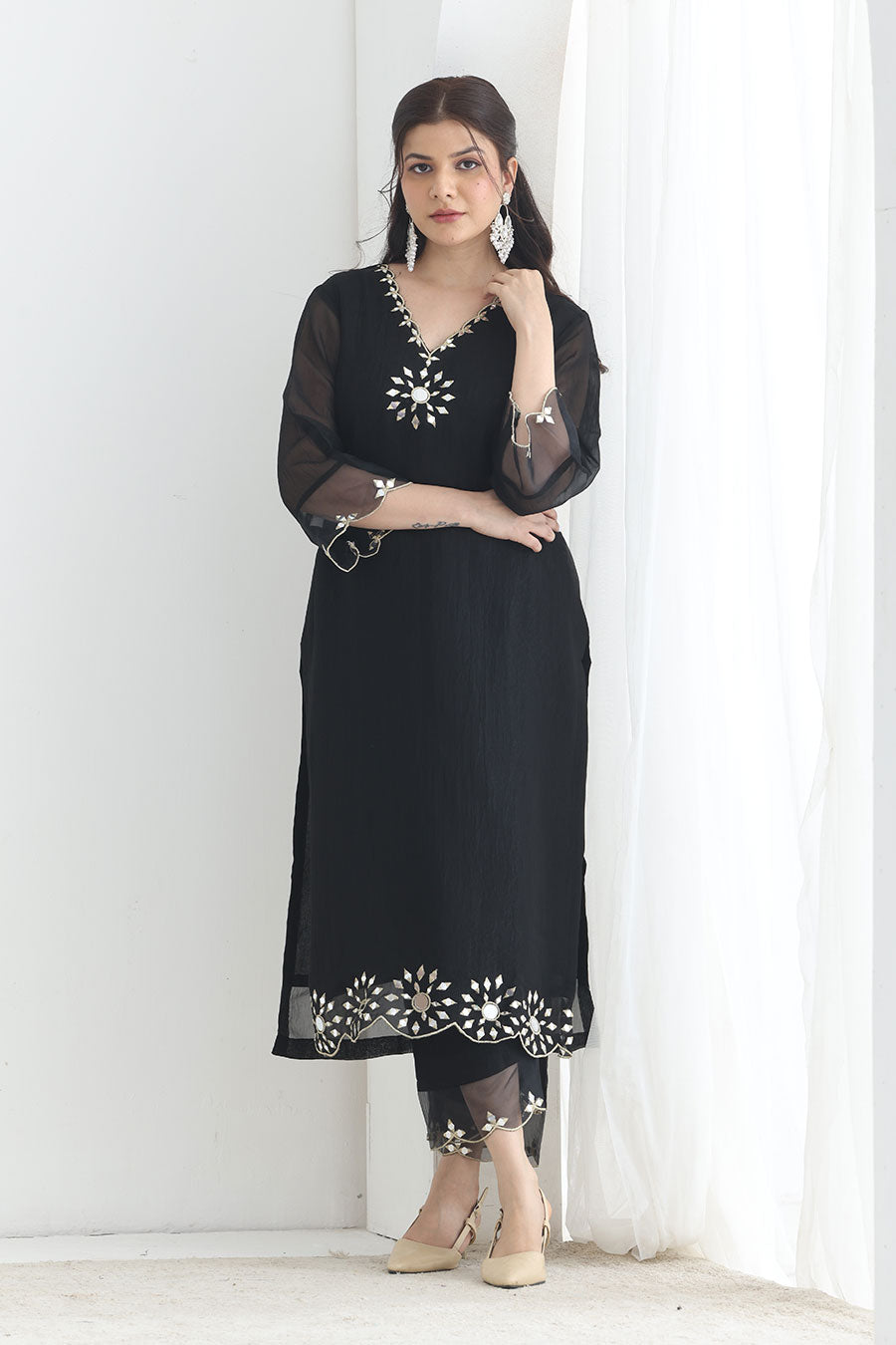 Raina Black Crushed Silk Embellished Kurta Set