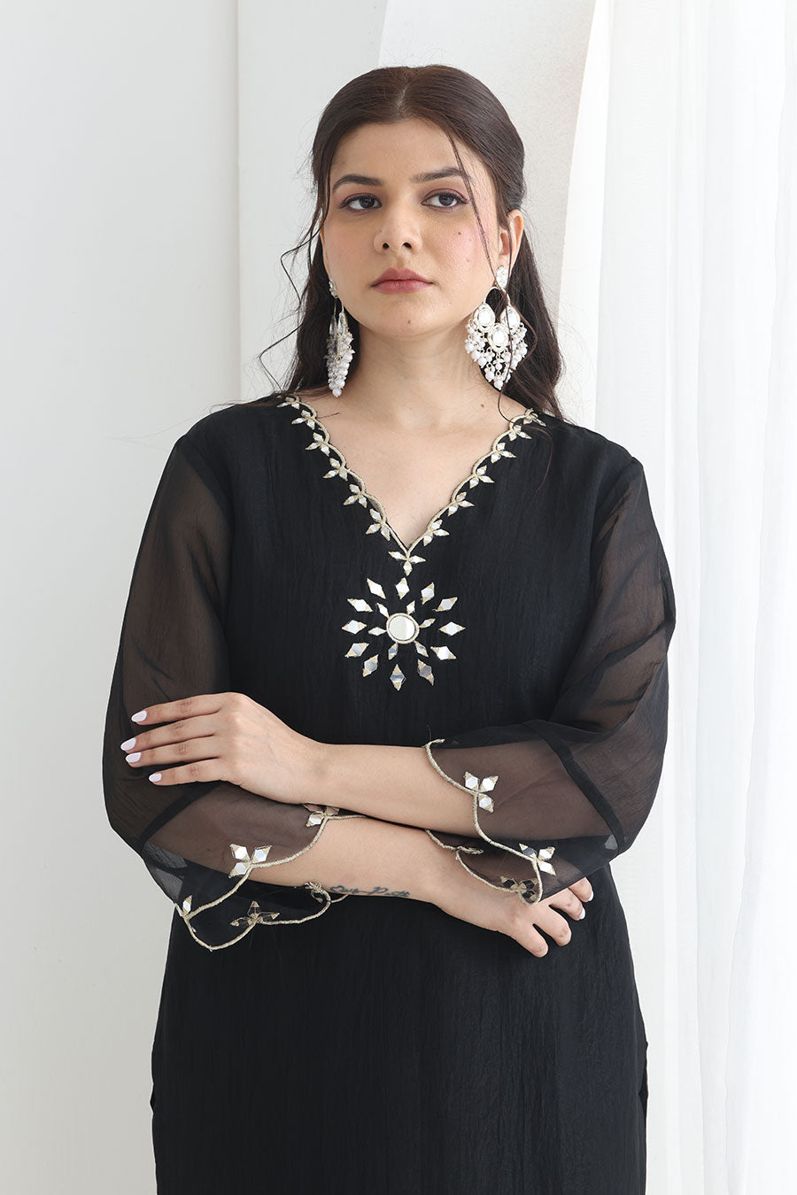 Raina Black Crushed Silk Embellished Kurta Set