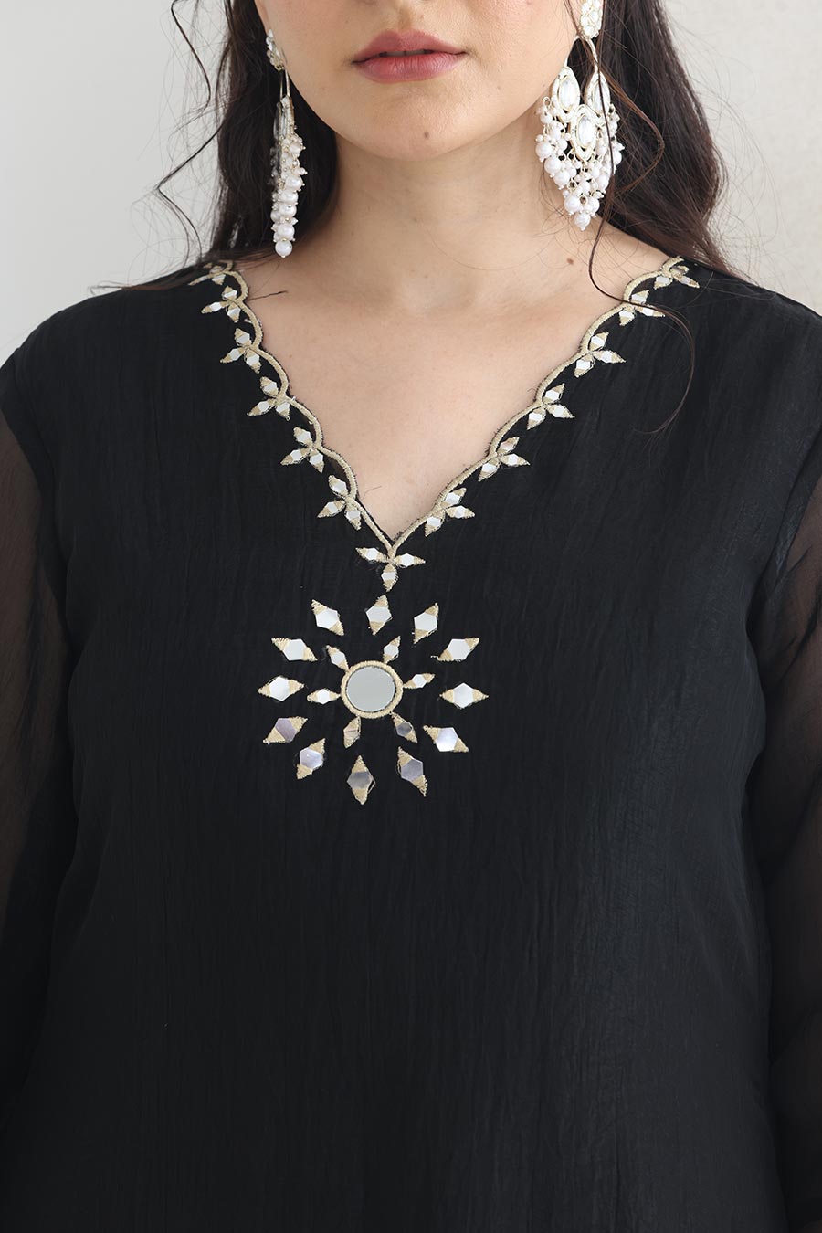 Raina Black Crushed Silk Embellished Kurta Set