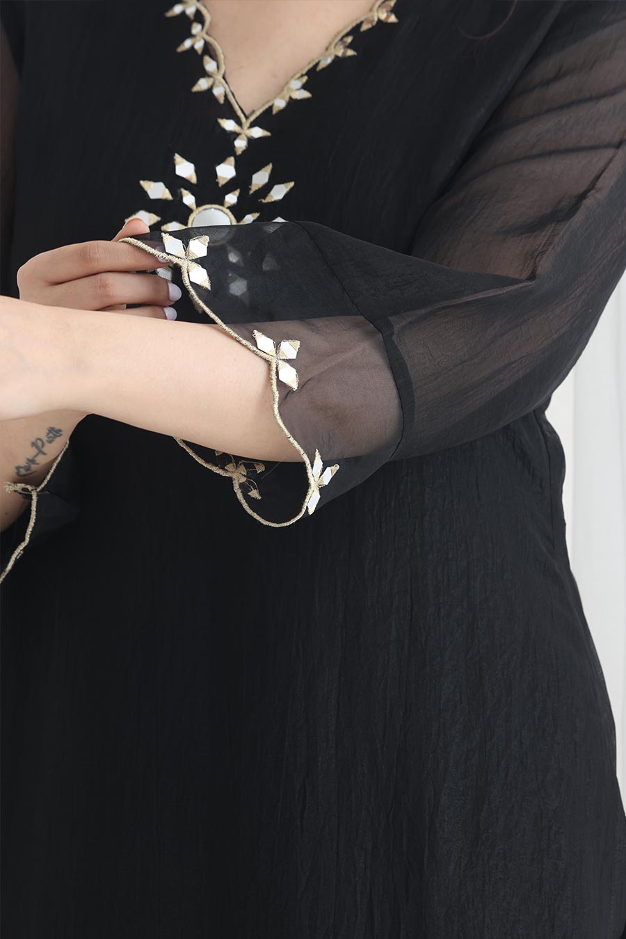 Raina Black Crushed Silk Embellished Kurta Set