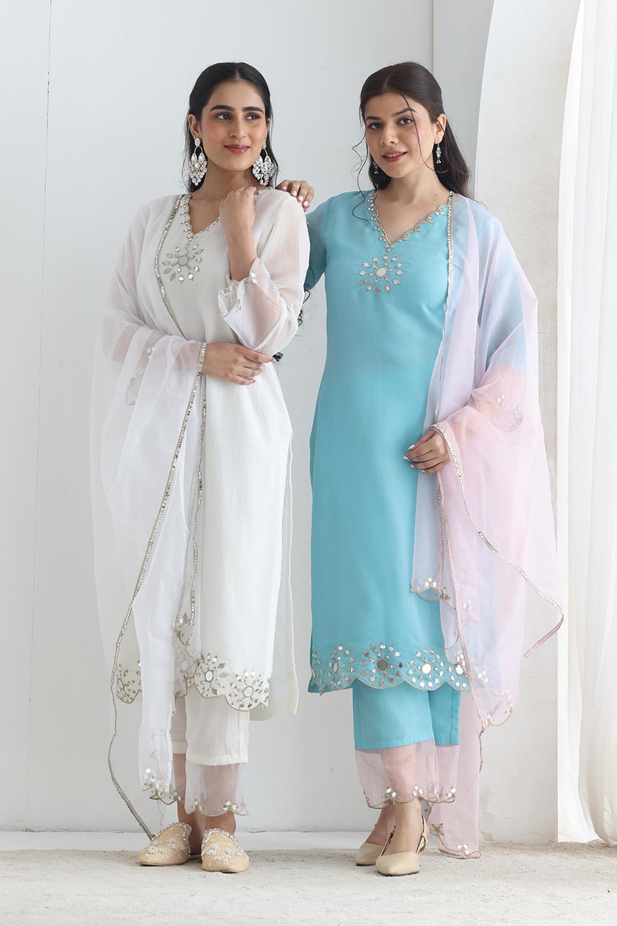 Preet Blue Crushed Silk Embellished Kurta Set