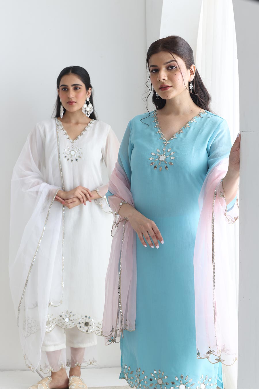 Preet Blue Crushed Silk Embellished Kurta Set