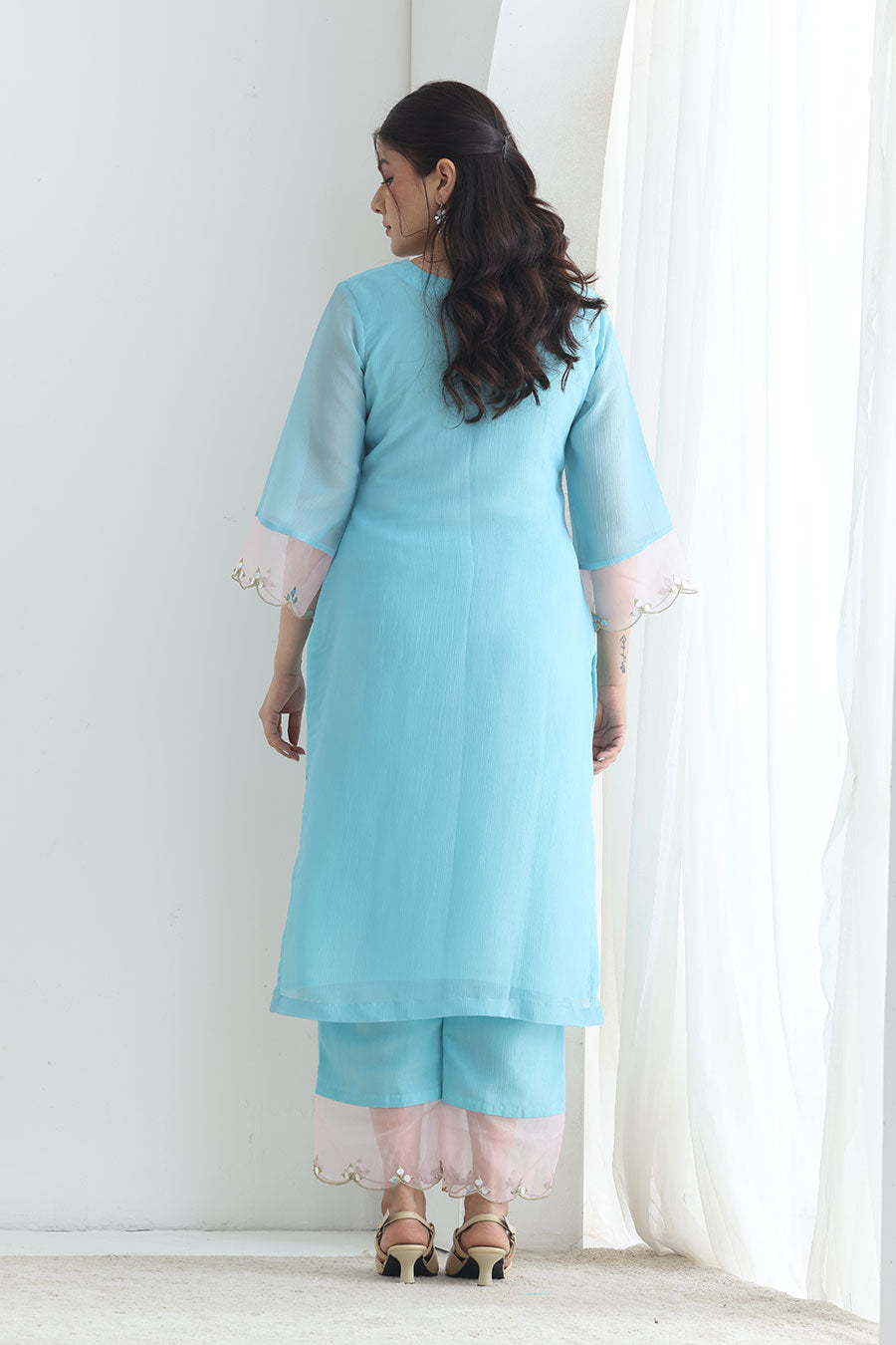 Preet Blue Crushed Silk Embellished Kurta Set
