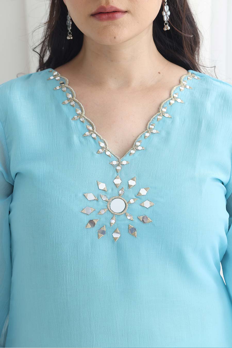 Preet Blue Crushed Silk Embellished Kurta Set