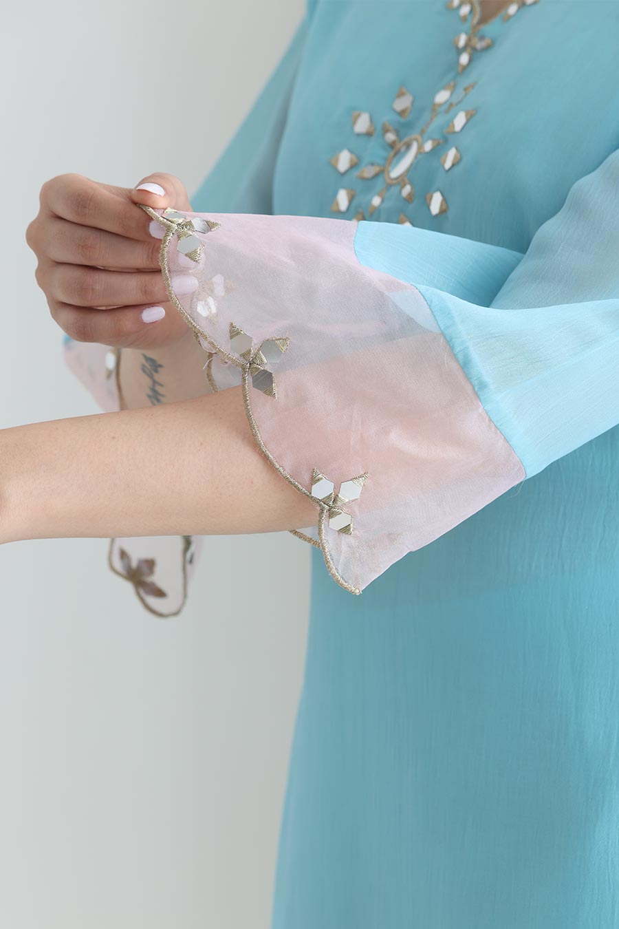 Preet Blue Crushed Silk Embellished Kurta Set
