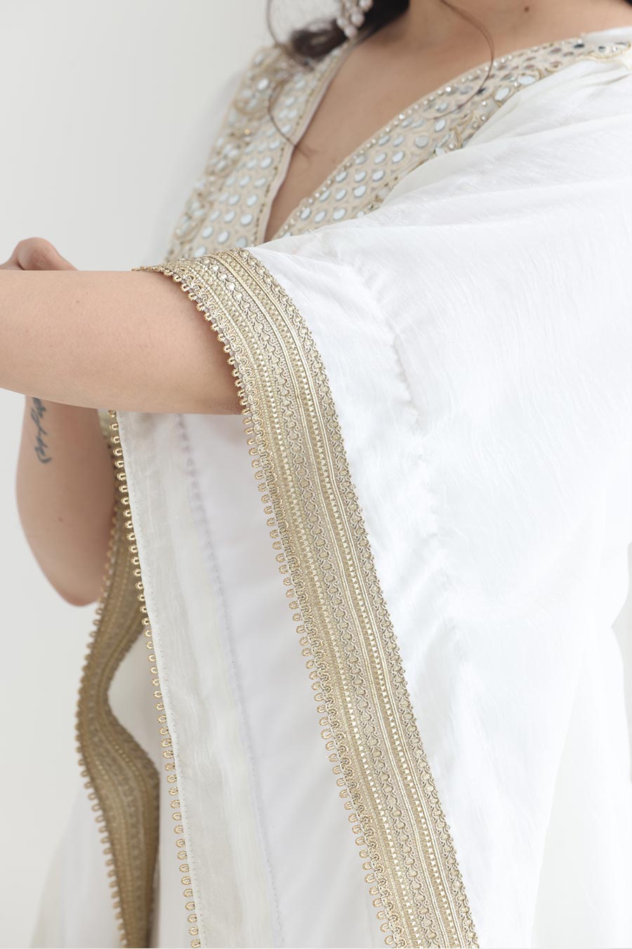 Saiba White Crushed Silk Embellished Kaftan