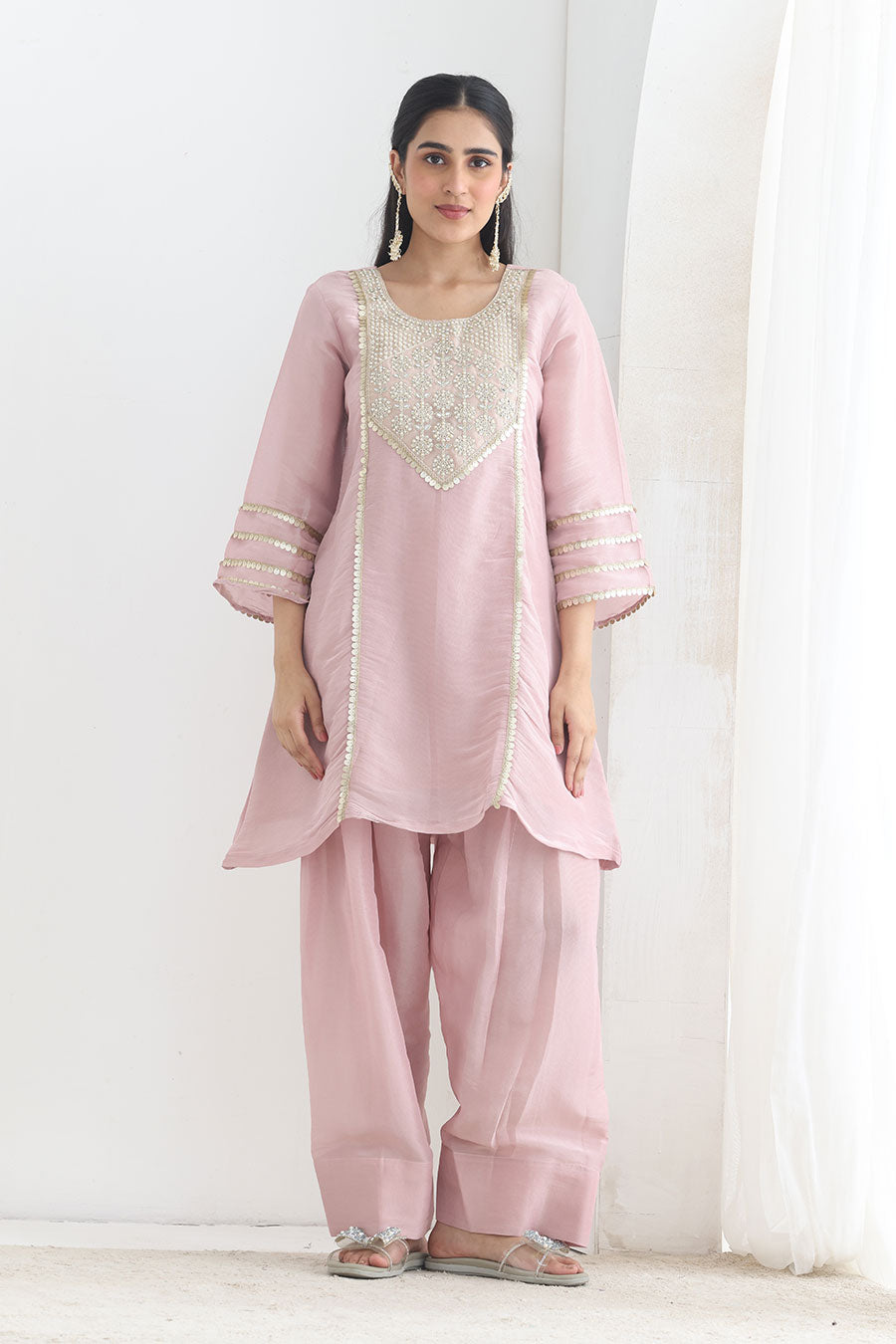 Afreen Pink Tissue Embellished Kurta Set