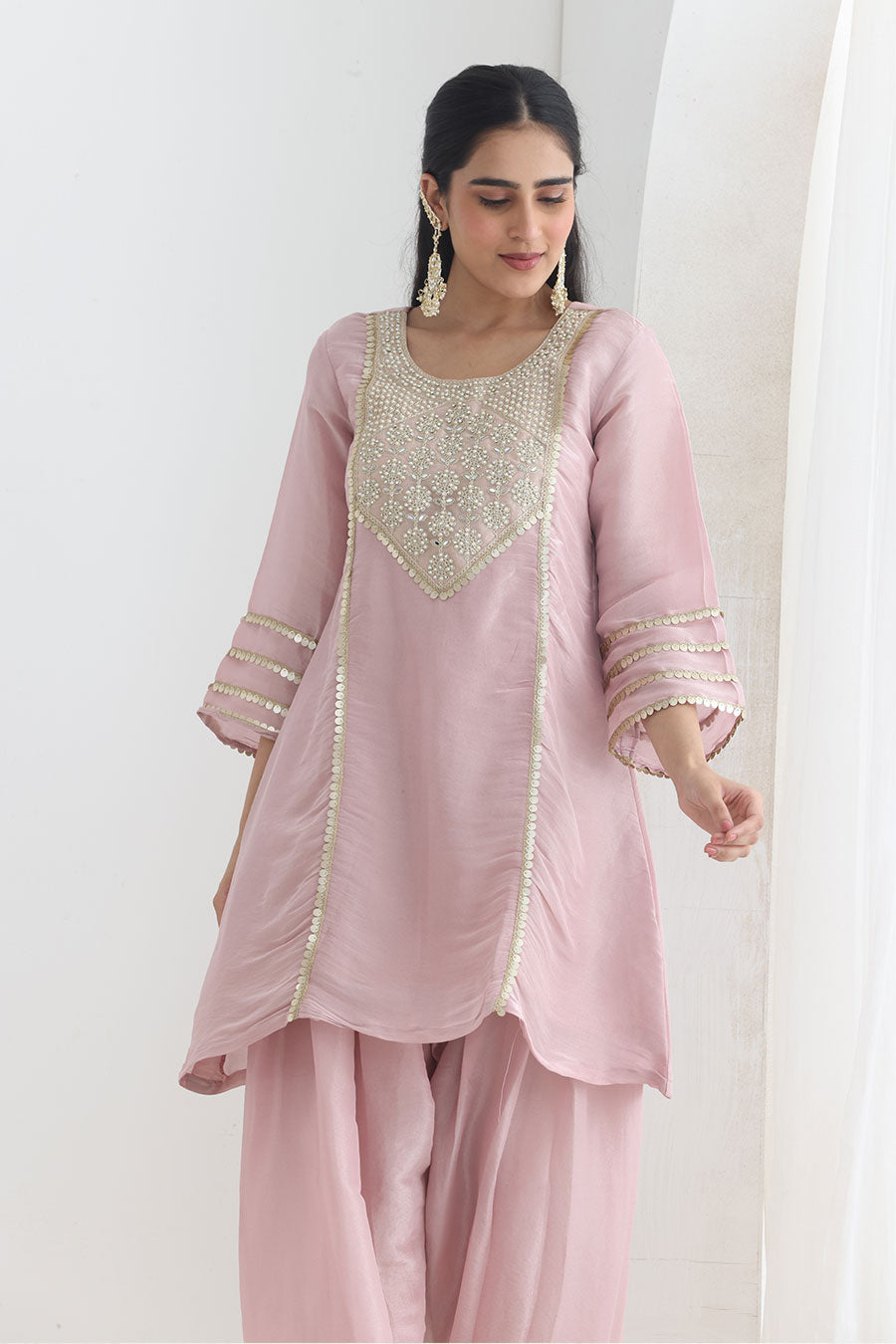 Afreen Pink Tissue Embellished Kurta Set