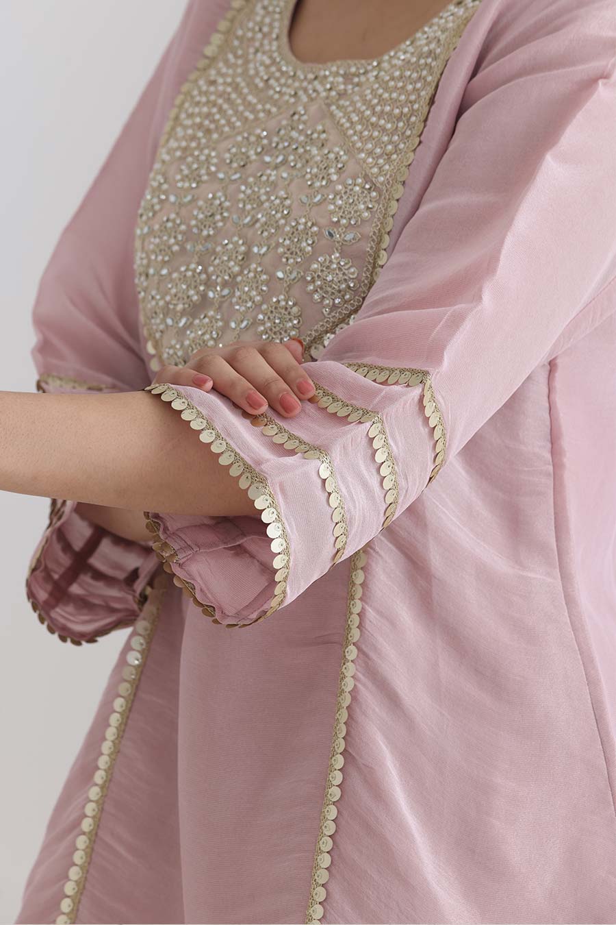 Afreen Pink Tissue Embellished Kurta Set