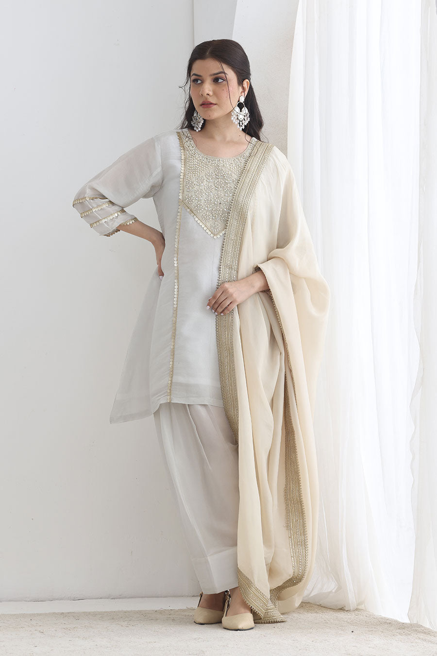 Mehreen White Tissue Embellished Kurta Set
