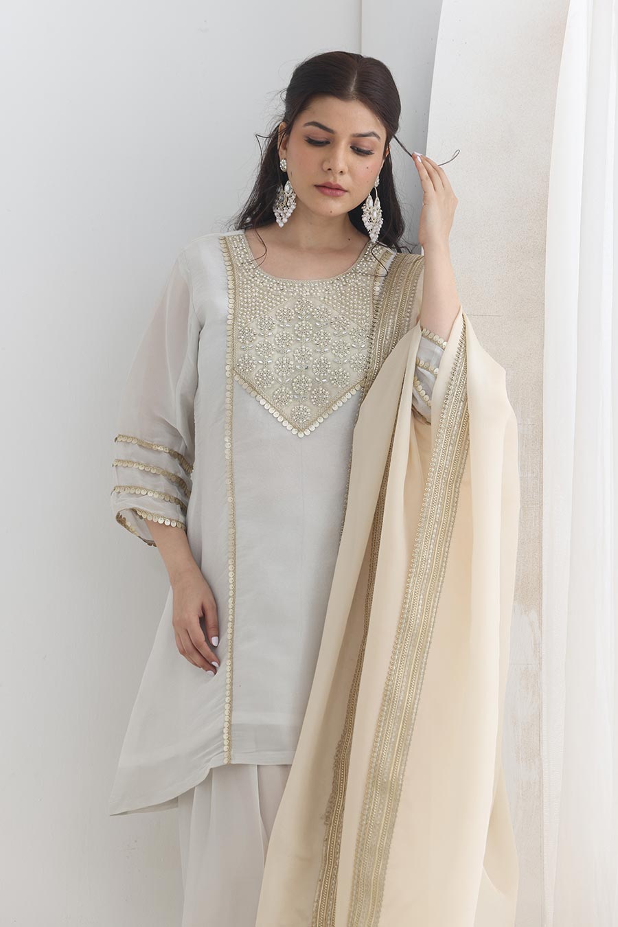 Mehreen White Tissue Embellished Kurta Set