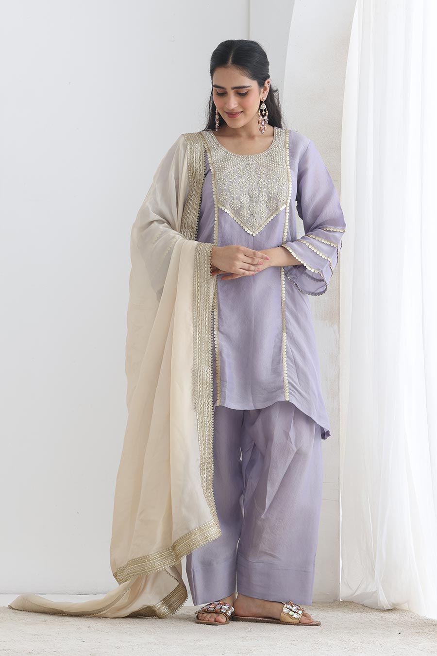 Rosheen Lavender Tissue Embellished Kurta Set