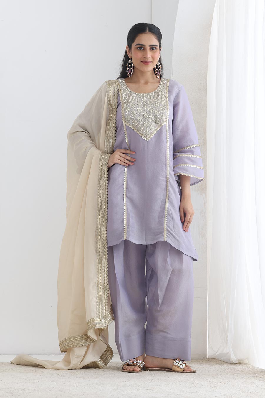 Rosheen Lavender Tissue Embellished Kurta Set