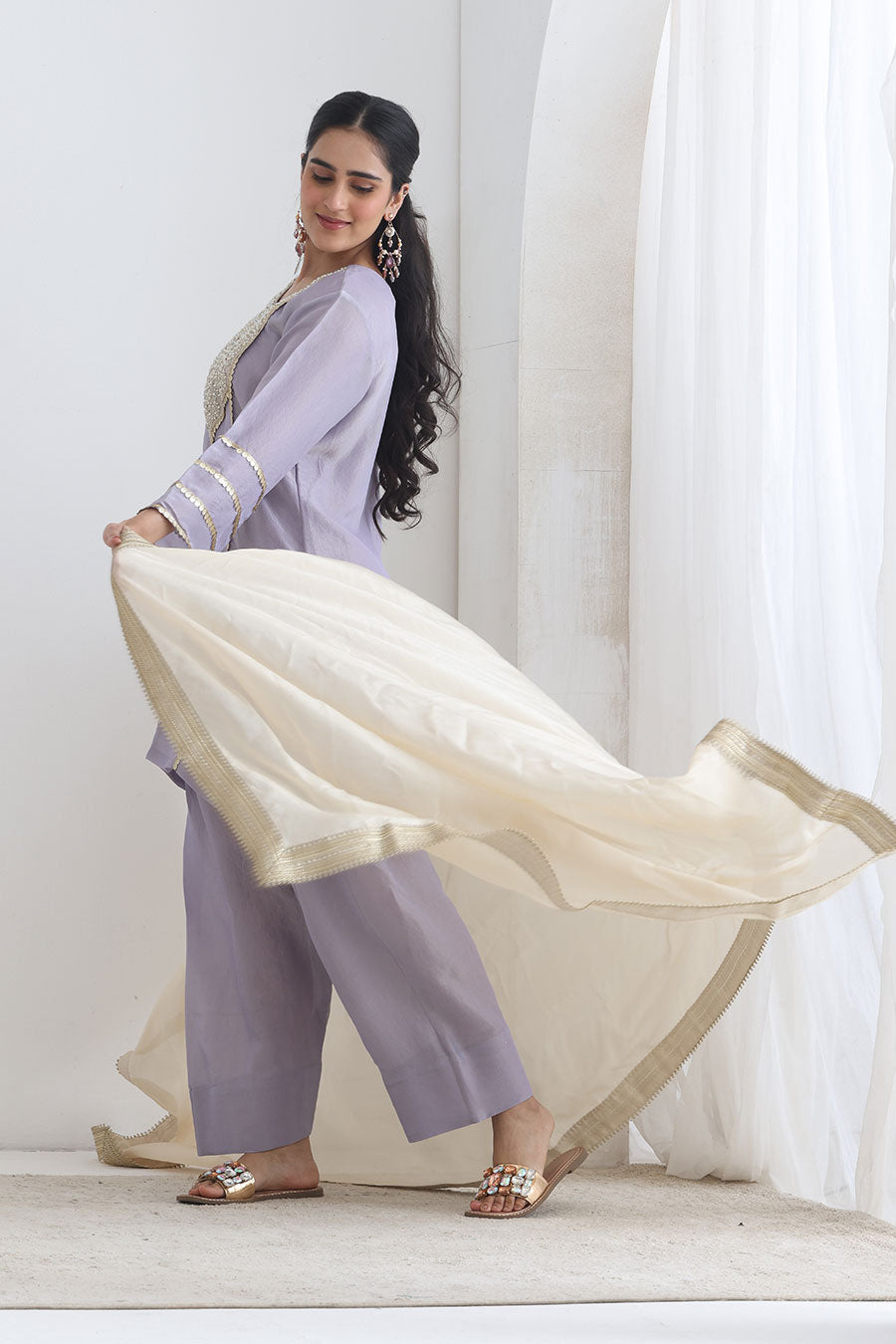 Rosheen Lavender Tissue Embellished Kurta Set