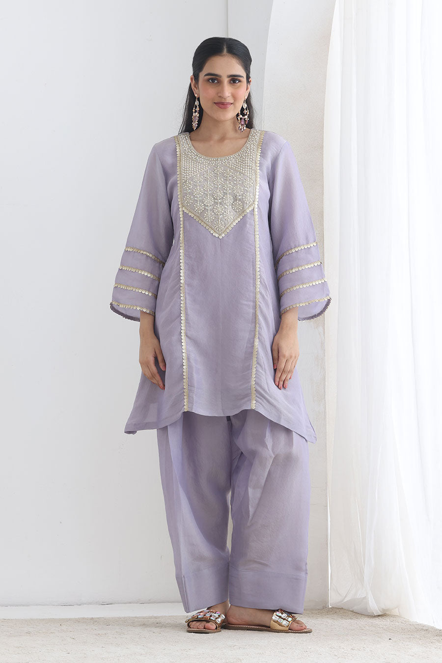 Rosheen Lavender Tissue Embellished Kurta Set