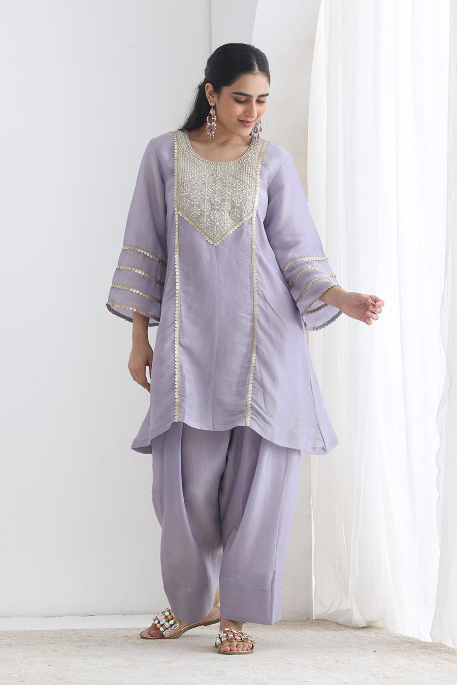 Rosheen Lavender Tissue Embellished Kurta Set