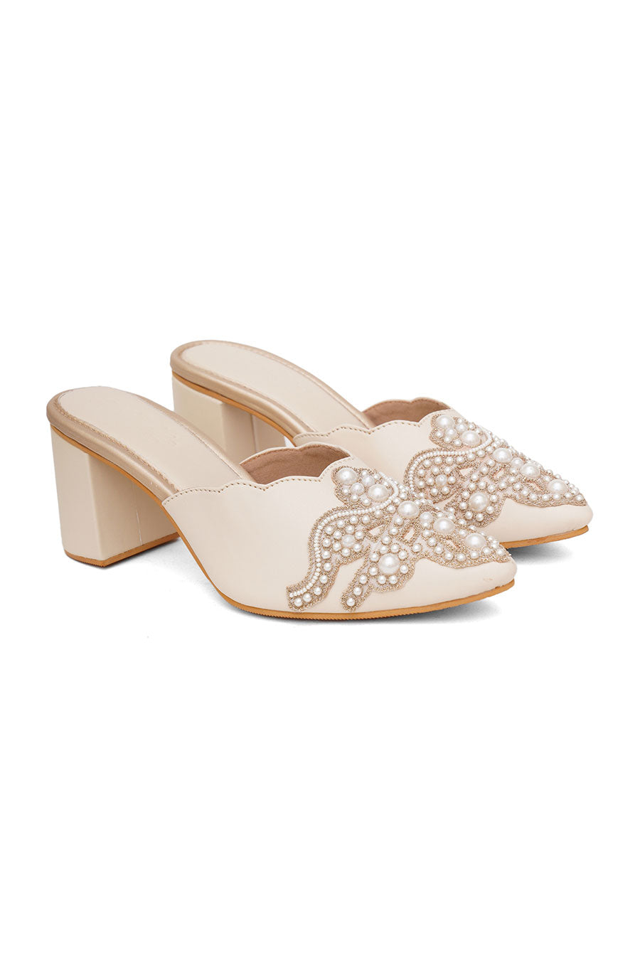 Cream Pearl Pearl Embroidered Heels