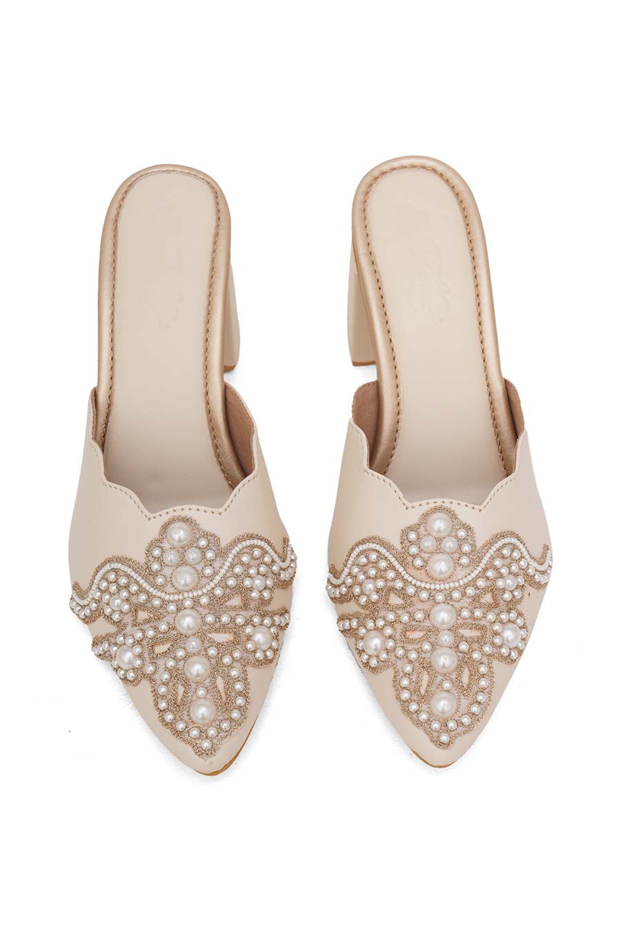 Cream Pearl Pearl Embroidered Heels