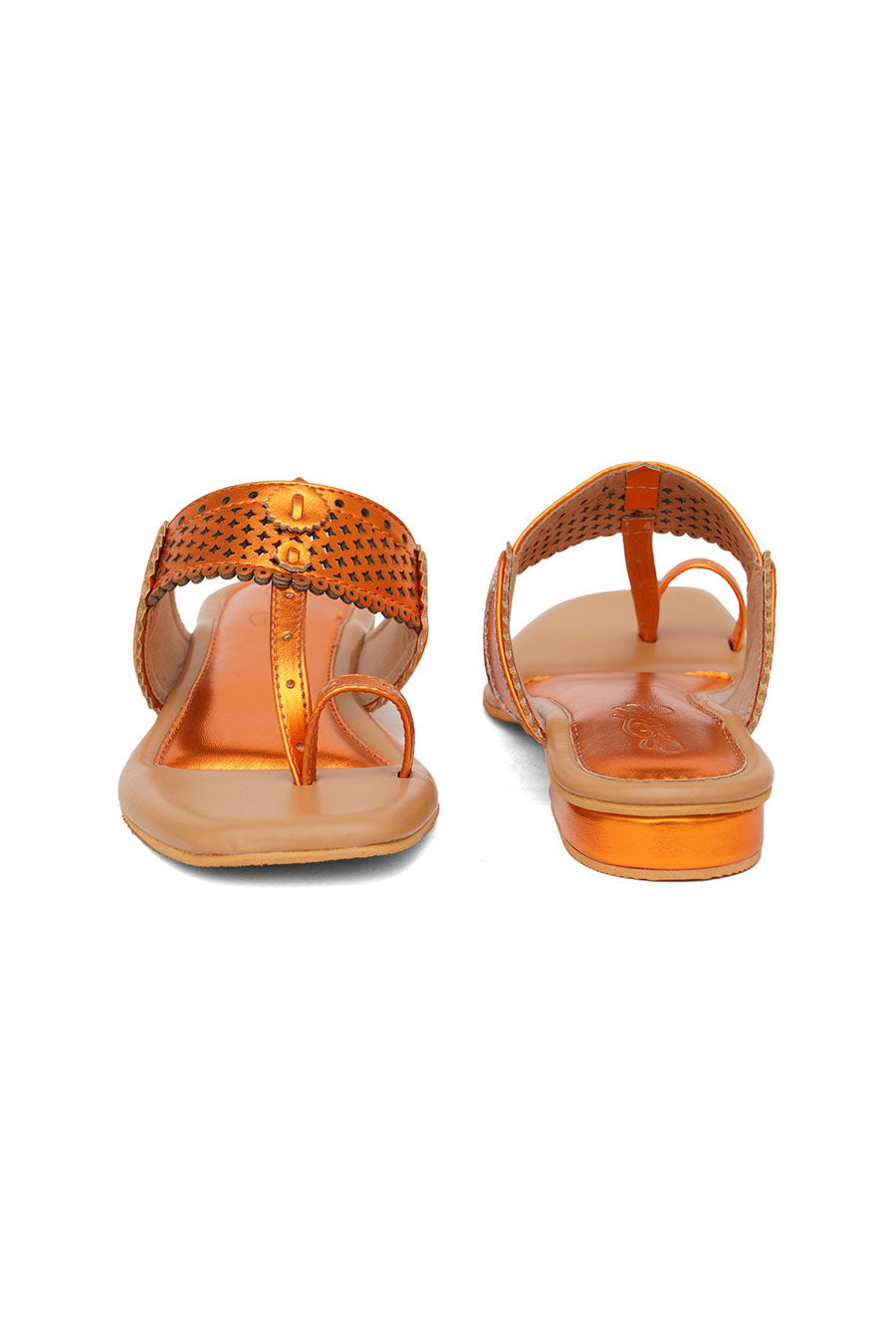 Orange Metallic Embroidered Kolhapuri
