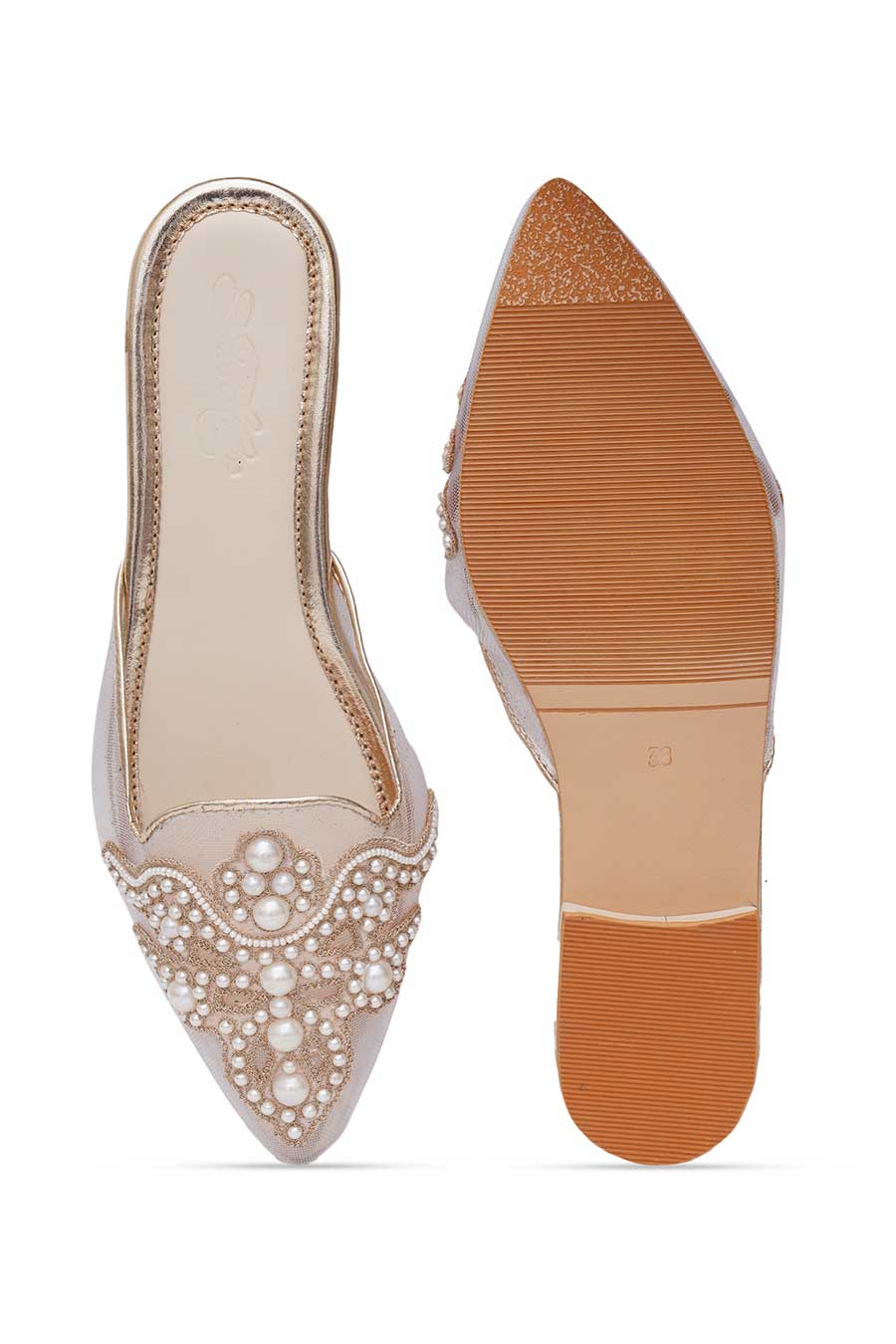 Cream Marylin Pearl Embroidered Flat Mules