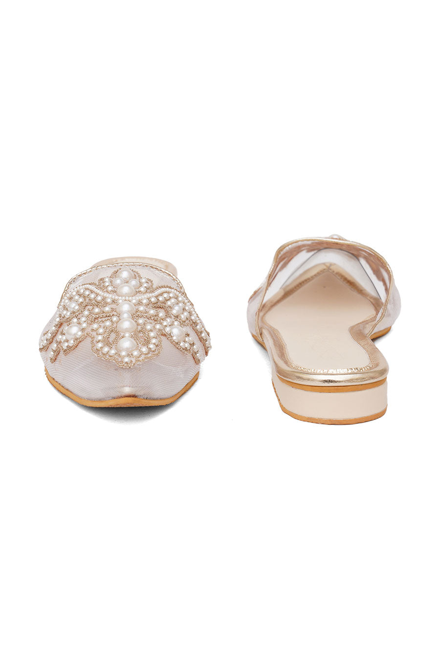 Cream Marylin Pearl Embroidered Flat Mules