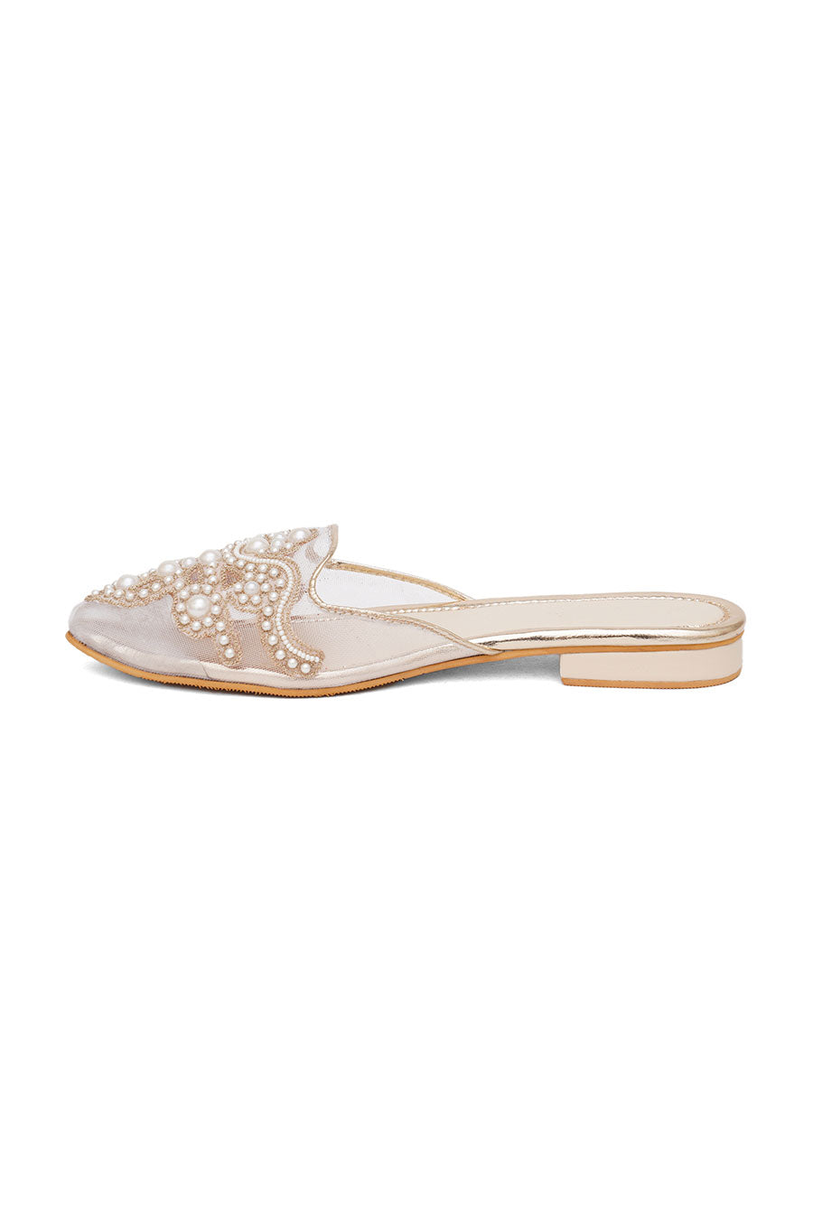Cream Marylin Pearl Embroidered Flat Mules