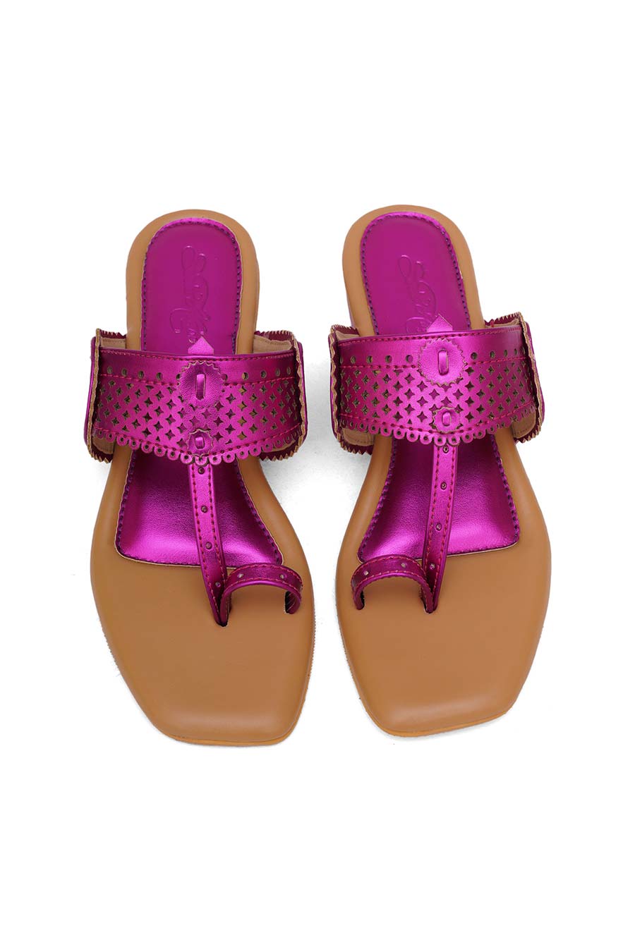 Pink Metallic Embroidered Kolhapuri