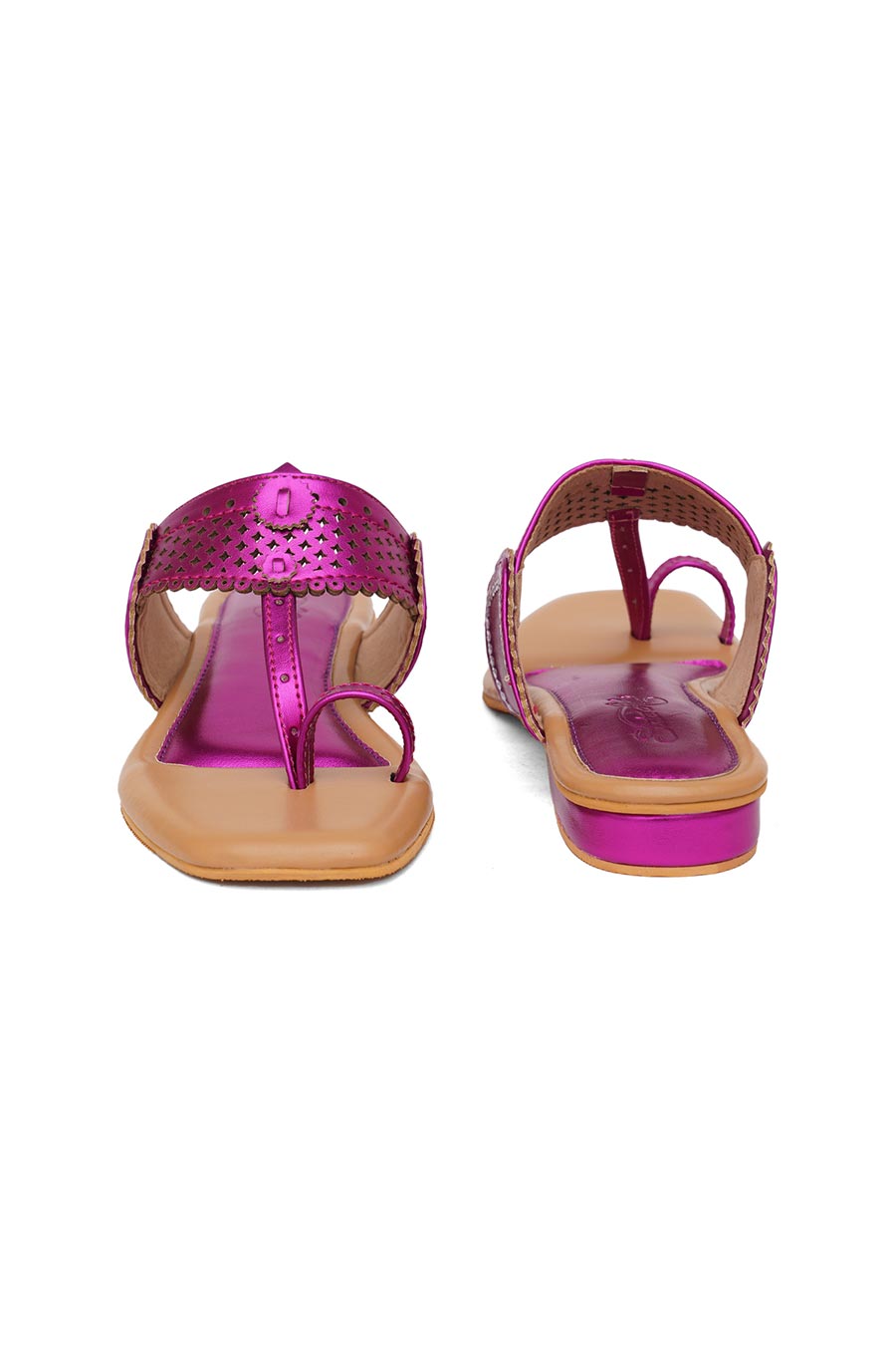 Pink Metallic Embroidered Kolhapuri