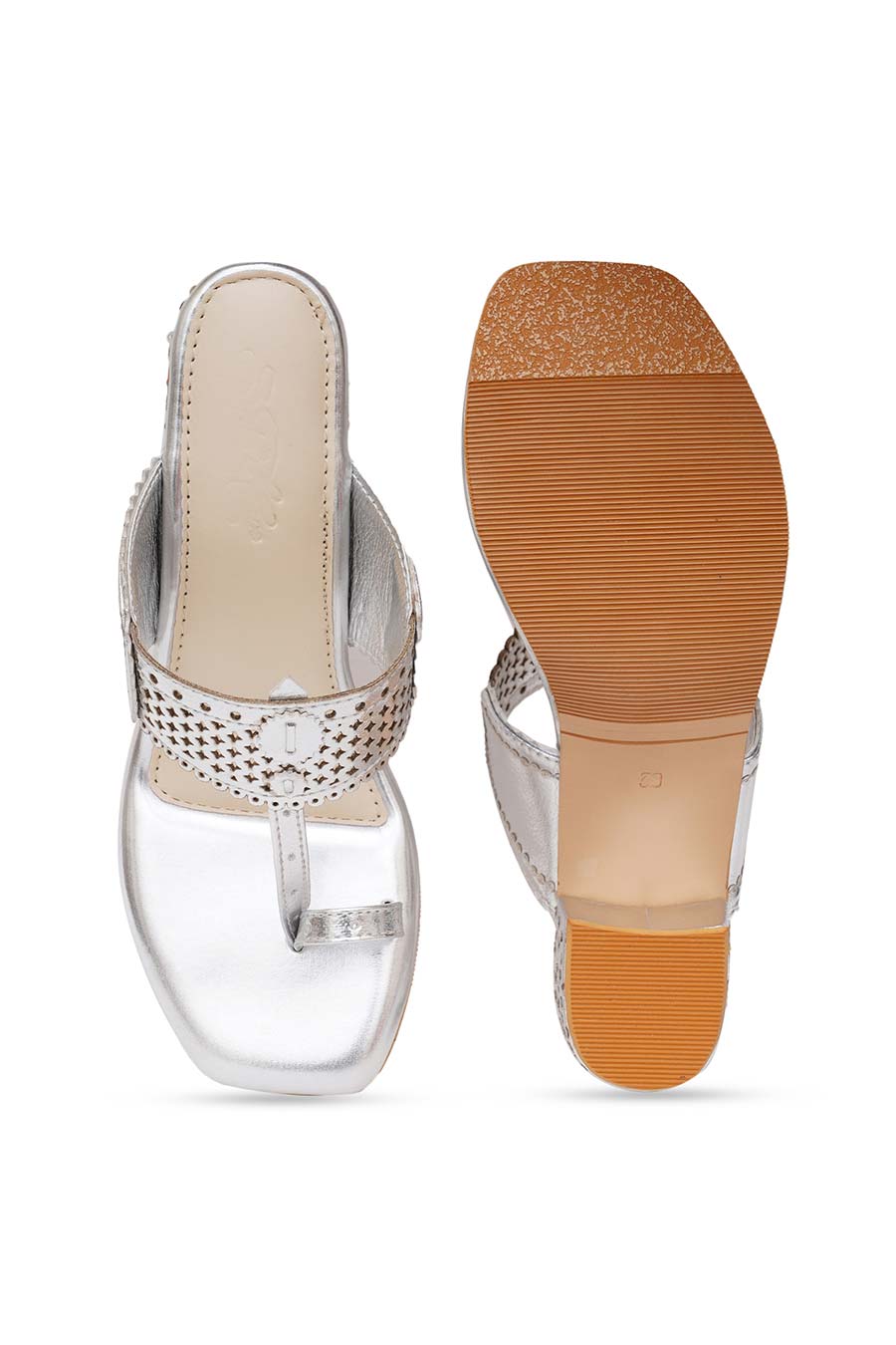 Silver Metallic Embroidered Kolhapuri Heels